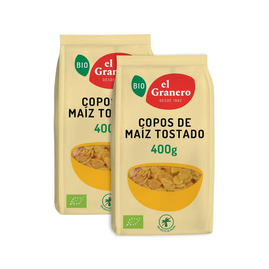 Lot de 2 paquets de Corn Flakes grillés bio El Granero 400 g