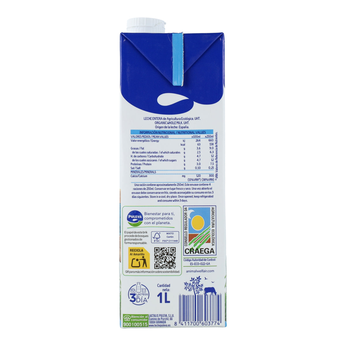 6er-Pack Bio-Vollmilch Puleva, 1 l