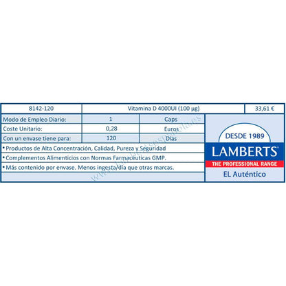 Vitamin D3 4000 IE (100 µg) Lamberts, 120 Kapseln
