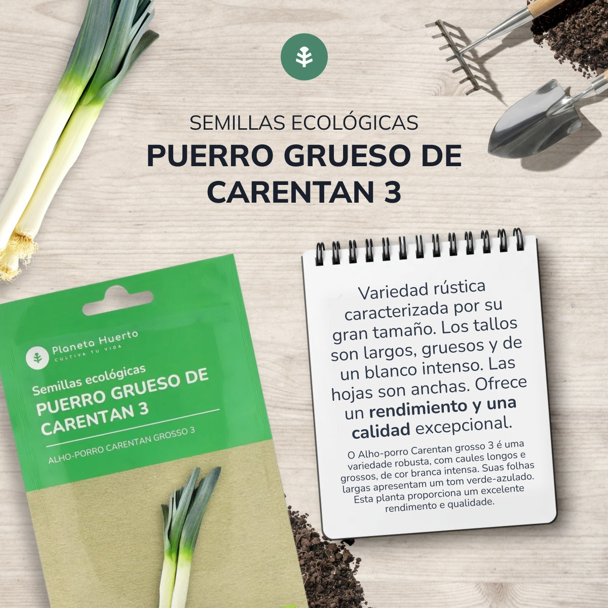 Semi biologici di porro grosso di Carentan Planeta Huerto