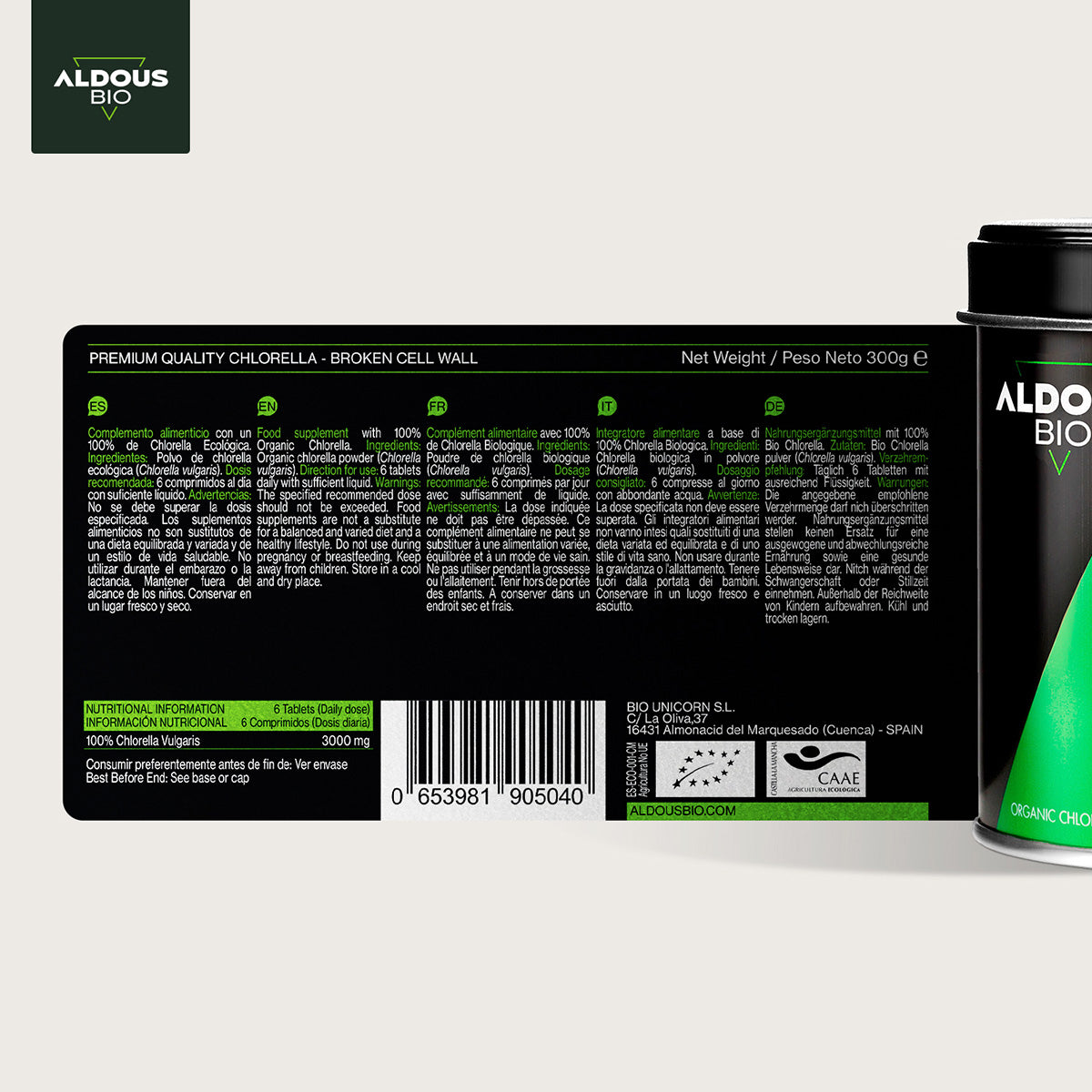Chlorella écologique Premium, Aldous Bio, 600 comprimés