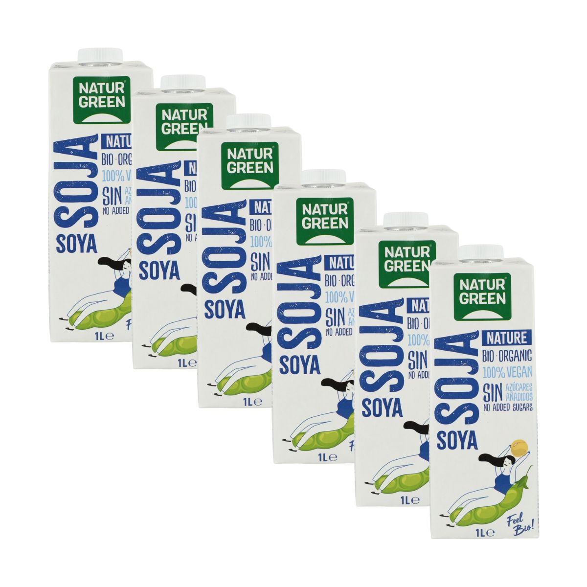 Pakket 6 x Nature BIO sojadrank zonder suikers NaturGreen 1 L