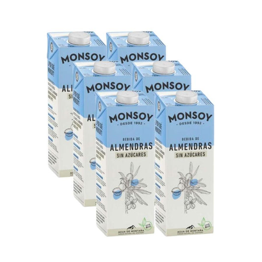 Lot de 6 boissons végétales Monsoy sans sucre à base d'amandes, 1 L