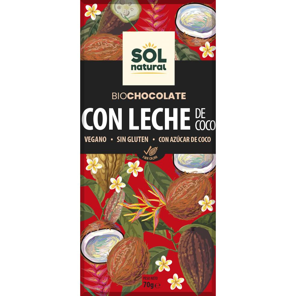 Tablette de chocolat au lait de coco bio et végétalien Sol Natural 70 g