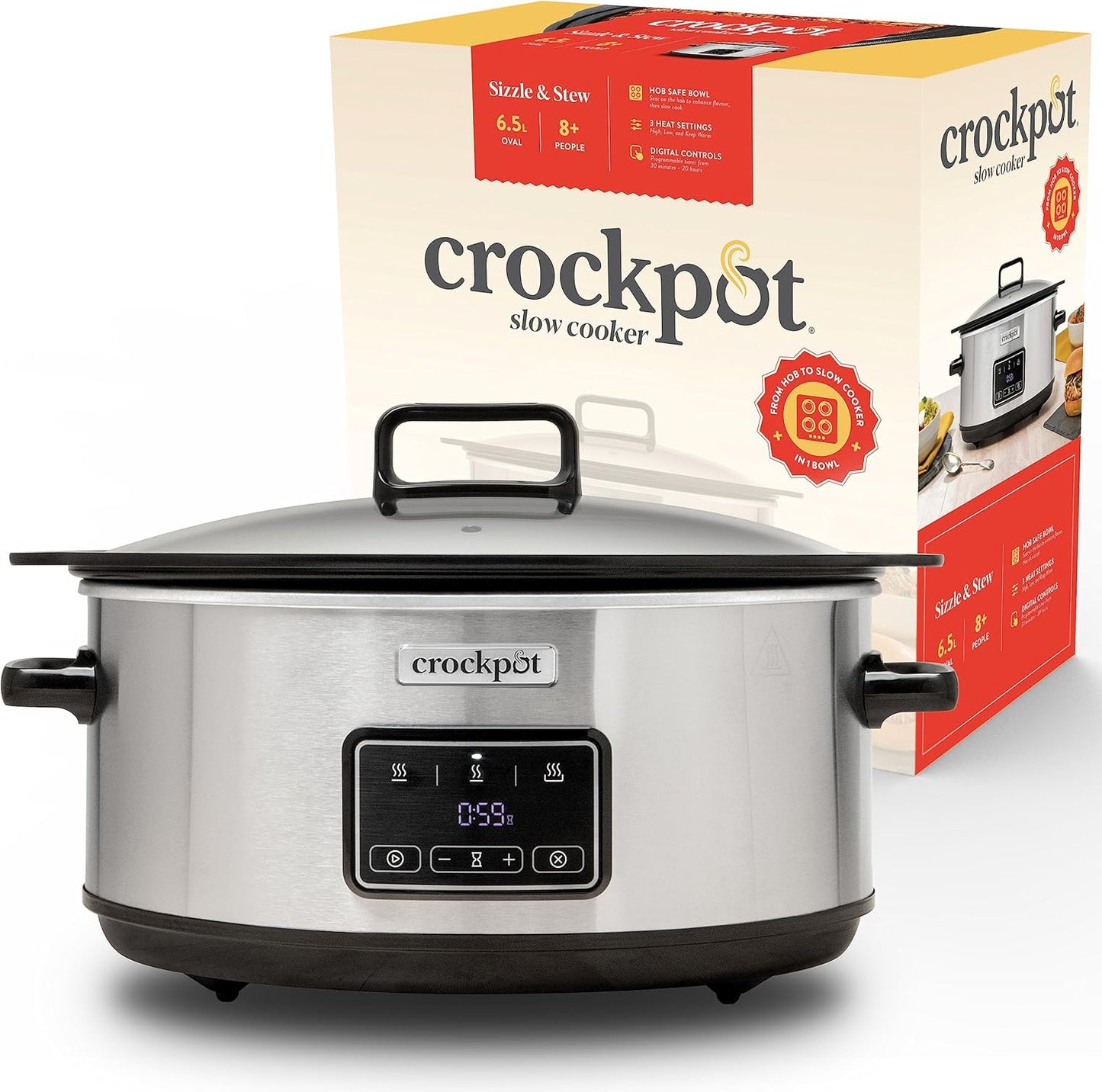 Crockpot Olla digital de cocción lenta digital Sizzle & Stew 6.5 L CSC112X