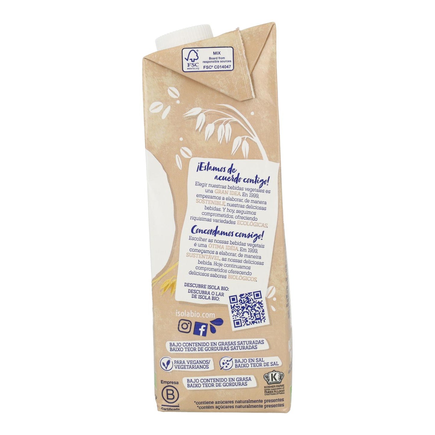 Boisson à l'avoine BIO sans gluten Isola Bio 1 L