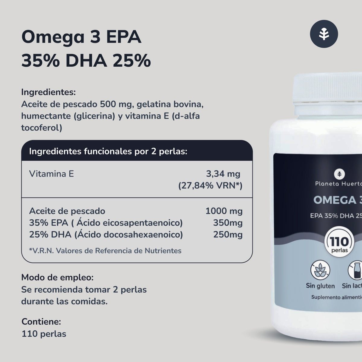Omega 3 EPA 35% DHA 25% Planeta Huerto 110 Perle