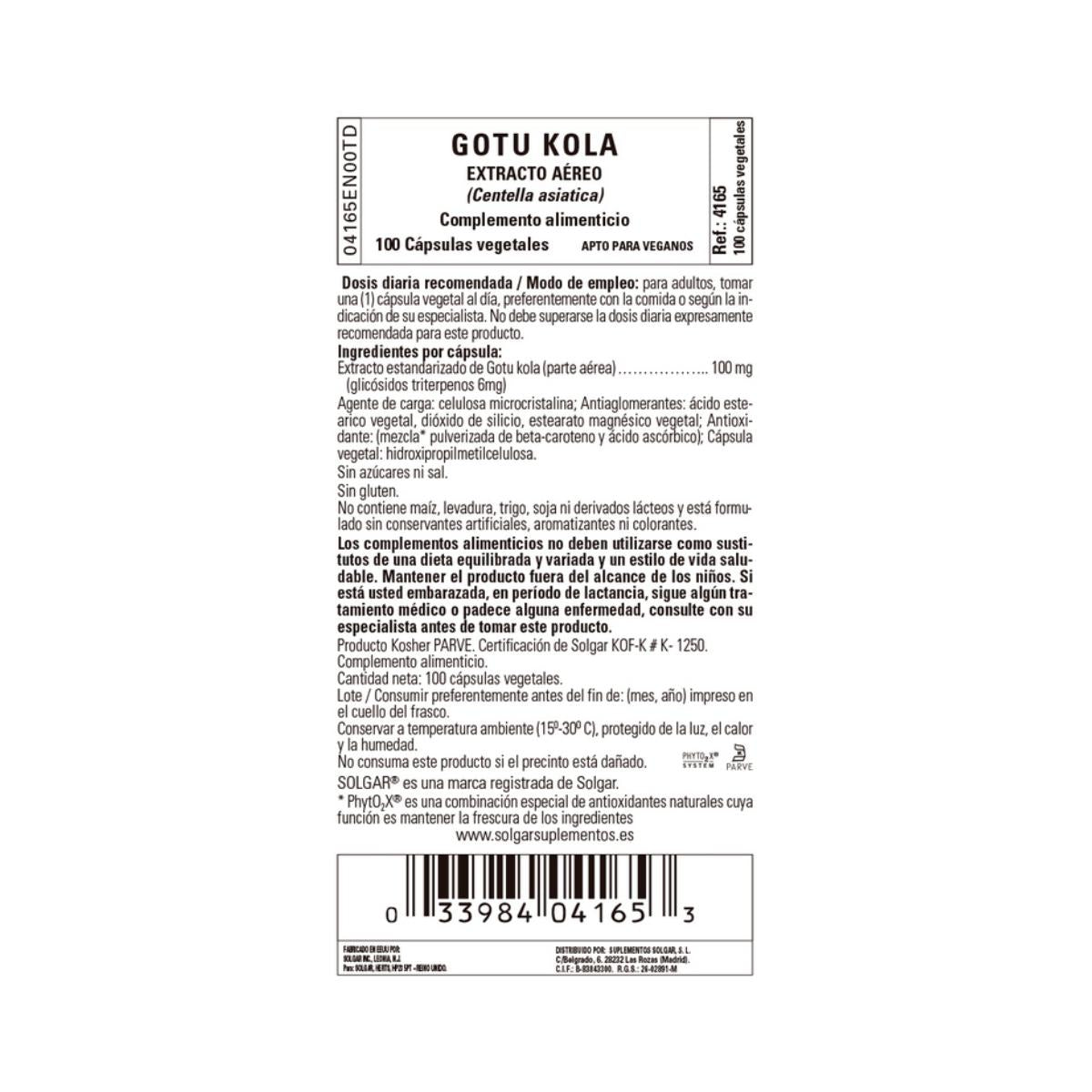 Gotu Kola (Centella asiatica), 100 capsule vegetali