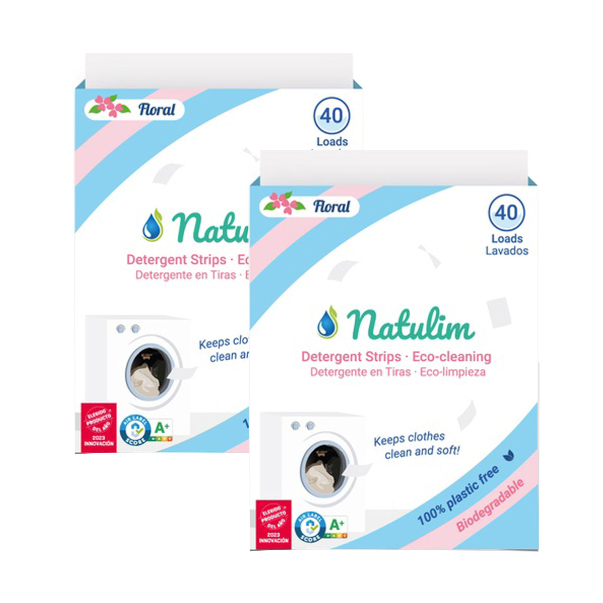 Lot de 2 bandes de lavage écologiques à motif floral, Natulim, 40 lavages