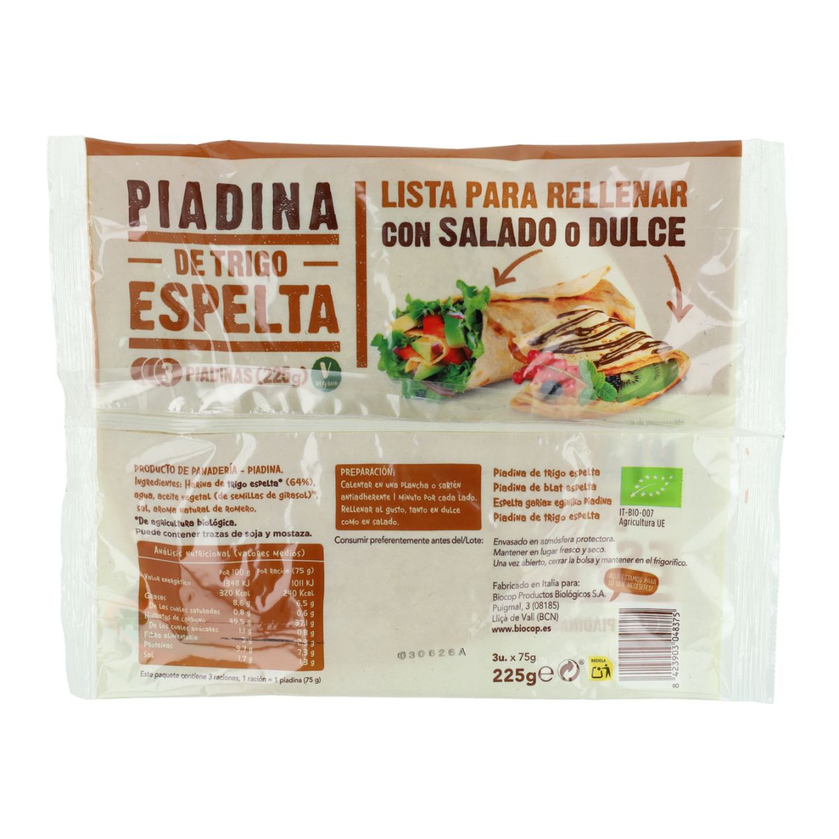 Piadina à l'épeautre bio Biocop 225 g