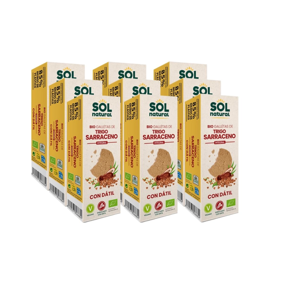 Pack 9x Biscuits au sarrasin complet sucrés aux dattes bio Sol Natural 170 g