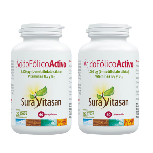 Pack of 2 Active Folic Acid 1000 Micrograms, Sura Vitasan, 60 tablets