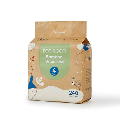 Pack of 4x Ecoboom Biodegradable Bamboo Wipes 60 Units