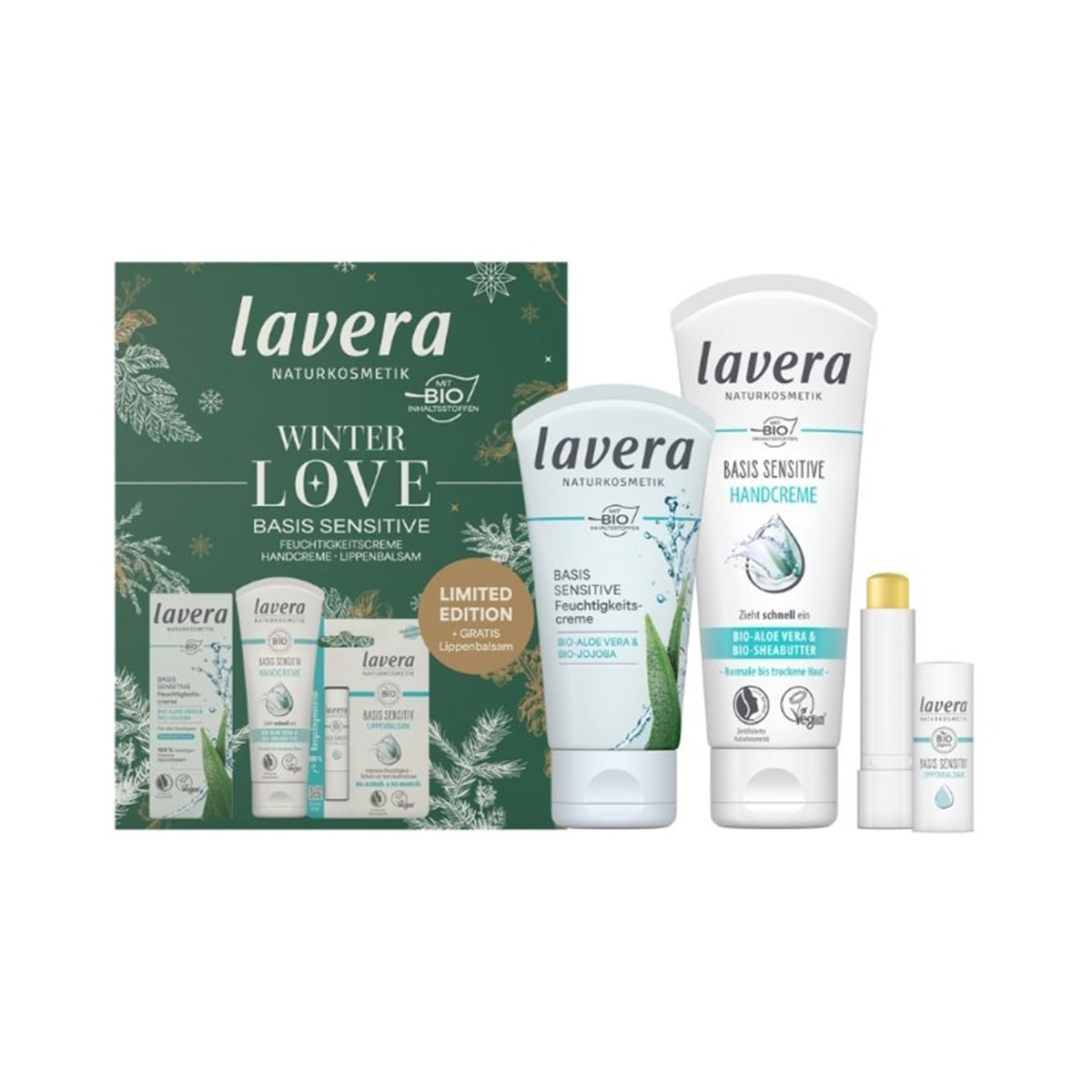 Pudełko upominkowe Winter love Basis Sensitive PREZENT balsam do ust Lavera
