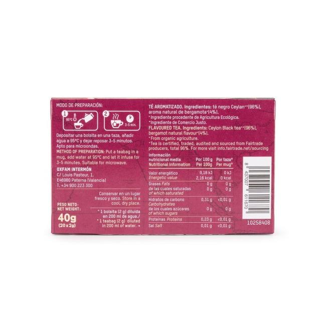 Thé noir bio Earl Grey Fair Trade Tierra Madre Oxfam Intermón 40 g