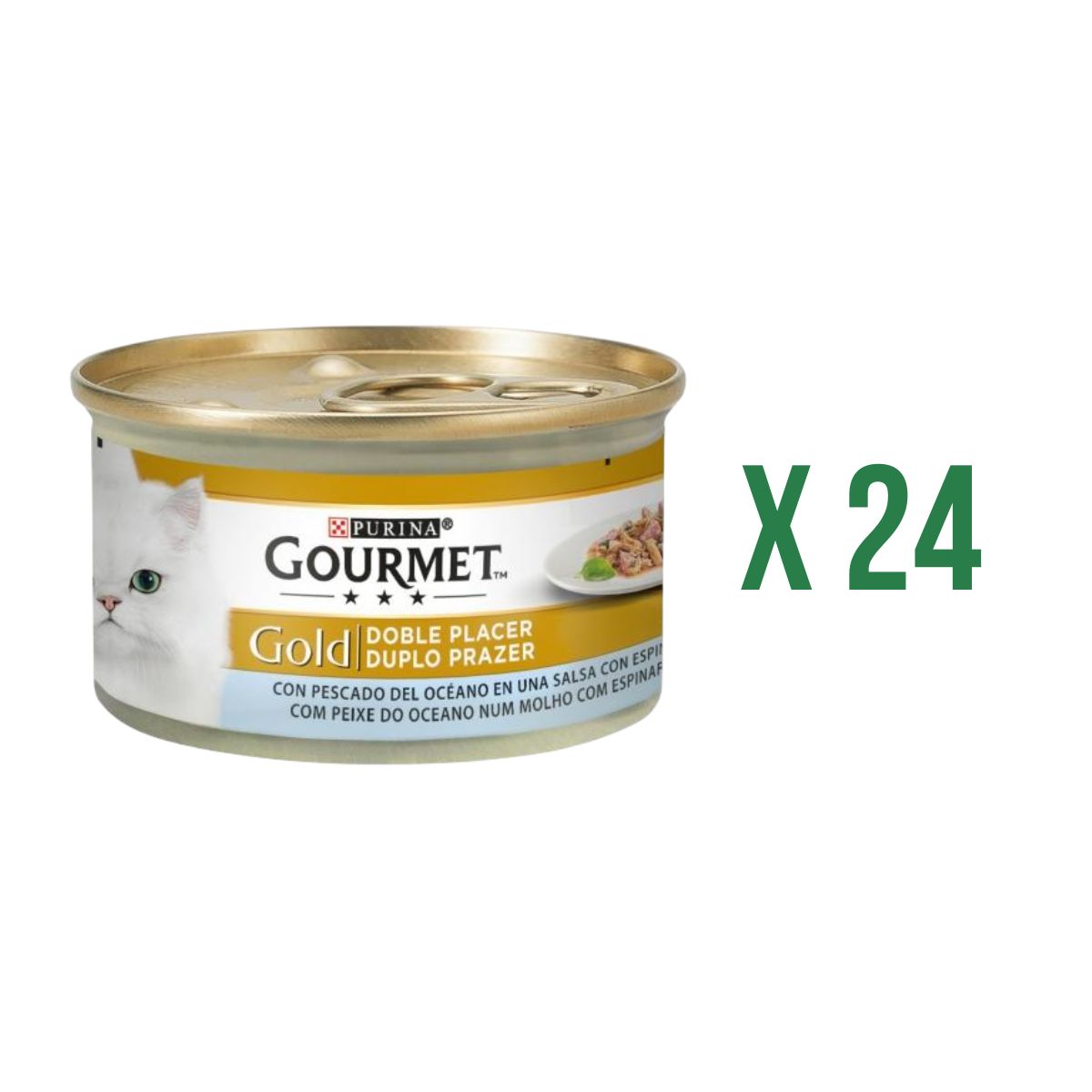 Confezione da 24 x GOURMET GOLD Doppio Piacere Pesce dell'Oceano & Spinaci Cibo umido 85 g