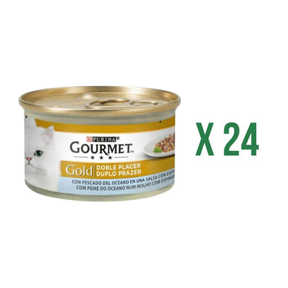 Confezione da 24 x GOURMET GOLD Doppio Piacere Pesce dell'Oceano & Spinaci Cibo umido 85 g
