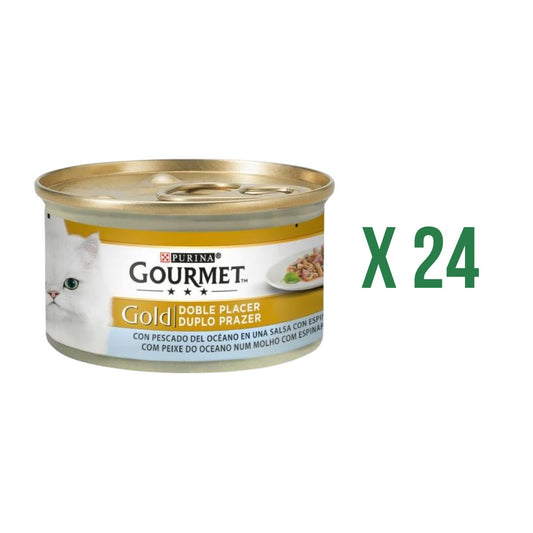 24er-Pack GOURMET GOLD Doppelgenuss Fisch aus dem Meer & Spinat Nassfutter 85 g