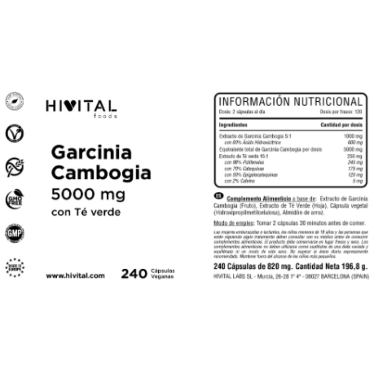 Garcinia cambogia 5000 mg 240 gélules végétaliennes Hivital