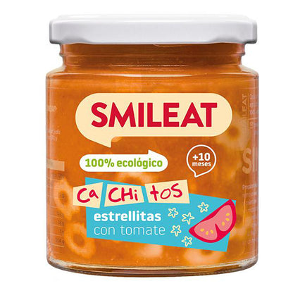Förpackning med små burkar med ekologisk mat Smileat 4 st à 230 g